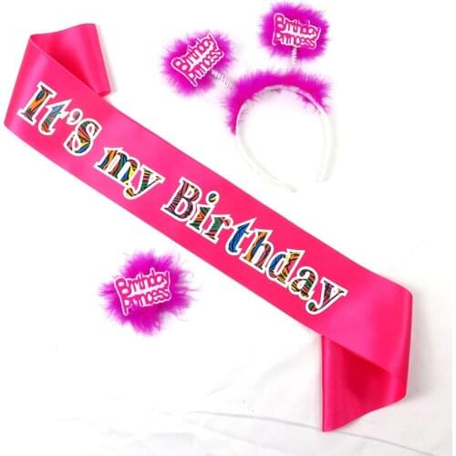 3pcs birthday party set 1 satin zebra printing sash 1 feather headband one sparkling fabric brooch princess 18 21 30 40 feature