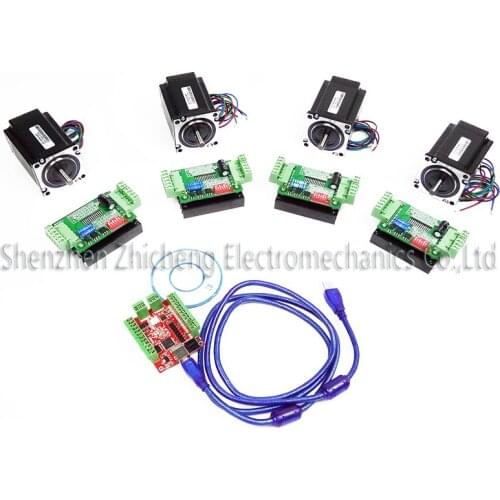 CNC mach3 USB 4 Axis Kit, 4pcs TB6600 stepper driver+ mach3 USB stepper motor controller board+ 4pcs nema17 motor