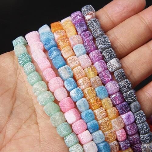 6-8mm Matte Cube Agates Beads Random shape Frosted Weathered Agates Square Beads For Jewelry Making DIY Bracelet Necklace 15.5"
