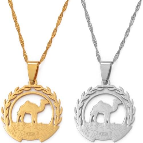 Anniyo Eritrea Map Flag Pendant Necklaces Chain Women Girls,Map of Eritrea Gold Color Jewelry African Necklace Ethiopia #109921
