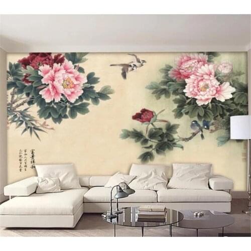 Beibehang Custom wallpaper 3d mural Chinese style rich and peaceful Gong Peony flower bird TV background wall paper papier peint