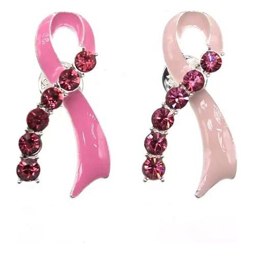 Breast Cancer Awareness Brooch Pin Pink Ribbon Rhinestone Ribbon Brooch