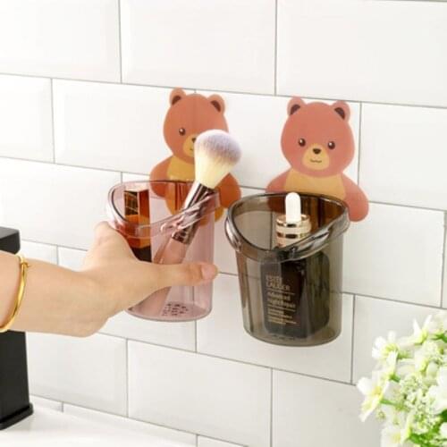 Toothbrush Holder Cartoon Animal Bear Bathroom Accessories Wall-Mounted Toothpaste Rack Drainer Kitchen Storage Rack Organizer