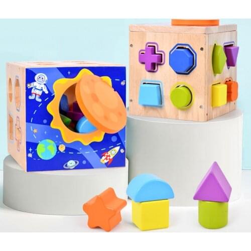 Children Wooden Space Intelligence Box Wooden Building Block Color Cognition Kids Educational Toys Gift