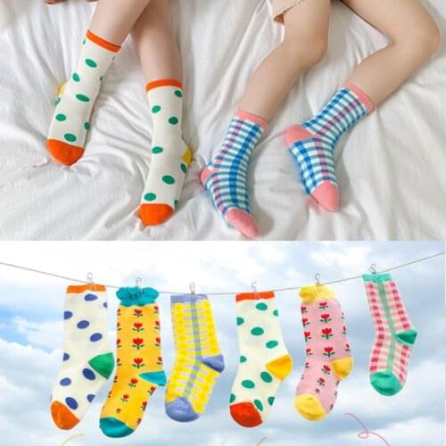 2020 Children Cotton Socks Autumn Winter Spring Kids Boys Girls Warm Mid Socks Cartoon Stripe Sports Socks