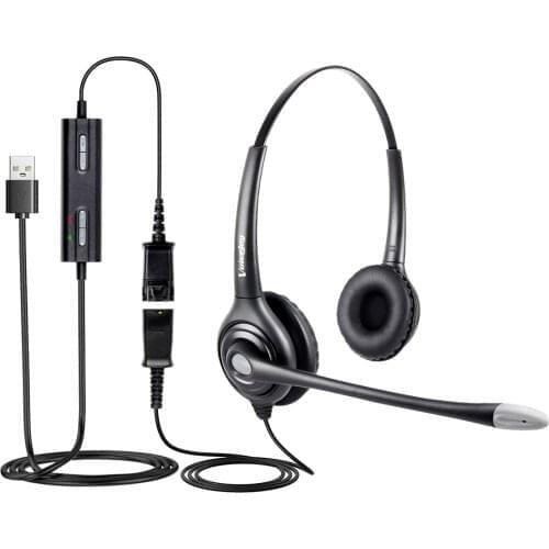 Extra 2 Ear Pads+headphone with USB Plug,Quick Disconnect cable,Volume and Mute switch Headphone for laptop,PC,Computer,etc