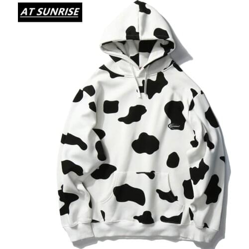Hip Hop dairy cow print Hoodie Sweatshirt Men 2020 Harajuku Streetwear Oversize Hooded Loose Hipster Fleece Hoodie Plus Size
