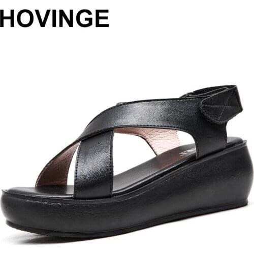 HOVINGE Womens Sandals Genuine Leather Platform Sandal 2020 Summer Gladiator High Heels Ladies Sandal Summer Shoes For Women