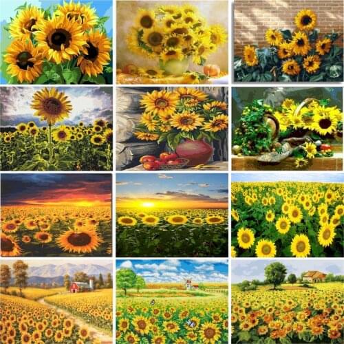 GATYZTORY Sunflower Oil Painting By Numbers Room Wall Art Pictures By Number Flower For Adults Children Home Decor Art Gift DIY