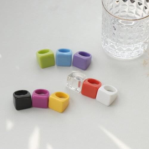 Fashion Exaggeration Candy Color Acrylic Resin Big Rings For Women Girls Charm Geometric Square Ring Beach Party Jewelry Gifts
