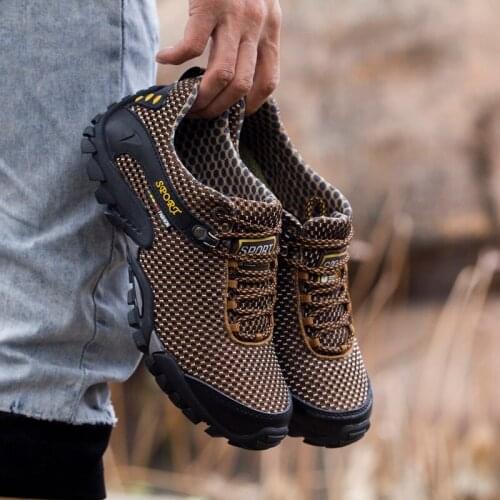 Newest Genuine Leather Men Sneakers Mountain Trekking Shoes Non Slip Rubber Sole Sports Camping Tracking Shoes Outdoor Man Boot