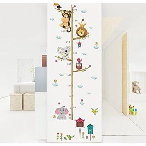 Cartoon Elephant Lion Zoo Height Stickers Diy Creativity Design Warm Childrens Room Wall Decoration Practical Wall Stickers