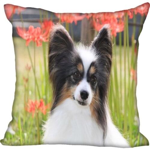 Custom Lovely Pet Papillon Dog Pillowcase Satin Fabric Pillow Cover Square Zipper Pillow Cases Home Office Wedding Decorative
