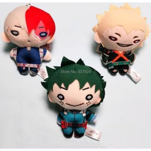 New 3Pcs My Hero Academia Bakugou Katsuki Todoroki Shoto Midoriya Izuku 4" 10CM Plush Doll Keychain Pendant