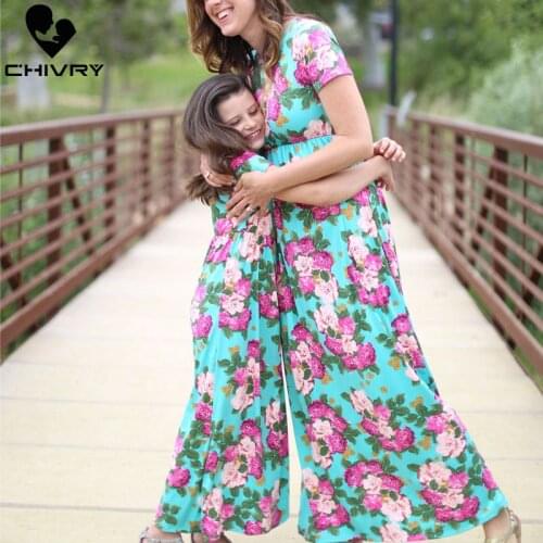 Chivry New Mother Daughter Dresses Short Sleeve Floral Long Maxi Dress Mom and Daughter Dress Family Matching Outfits Clothes