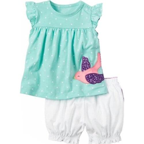 New Fashion Baby Girls Pajamas Suit Bird Cute Newborn Clothing Sets Toddler T-Shirt Hot Shorts Summer Outfit 6 -24 Month Tops