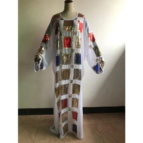 New Style Classic African Womens Dashiki Fashion Abaya Stylish Chiffon Fabric Embroidered Sequins Loose Long Dress