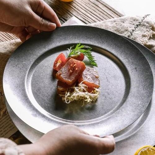 Retro Dinner Plates Serving Tray Snack Side Dishes Dessert Plate Vintage Stainless Steel Dinnerware