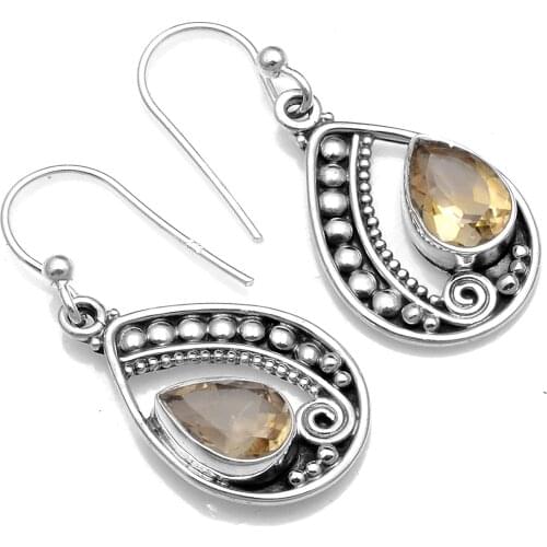 Genuine Citrine 925 Sterling Silver Earrings, 32.5 mm, AE2529