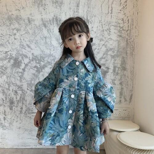 Girls Coat Childrens Clothes Baby Girls Spring Autumn Outerwear 2021 New Style Windbreaker Dress Cardigan Floral Coat