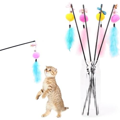 Pet Kitten Cat Teaser Interactive Toy Rod With Feather Kitten Jump Training Toy Colorful Feather Cat Wand Cat Interactive Toy L3