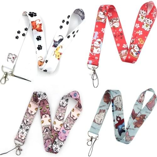 Kawaii Cartoon Cat Phone Straps Lanyard For Keys ID Card USB Badge Holder DIY Hang Rope Webbing Ribbon Mobile Accesssories