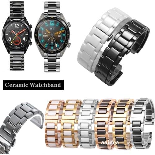 Ceramic Watch Band Strap Butterfly Buckle for Huawei Watch GT 2 2e GT2 Pro Honor MagicWatch Replacement band 20mm 22mm