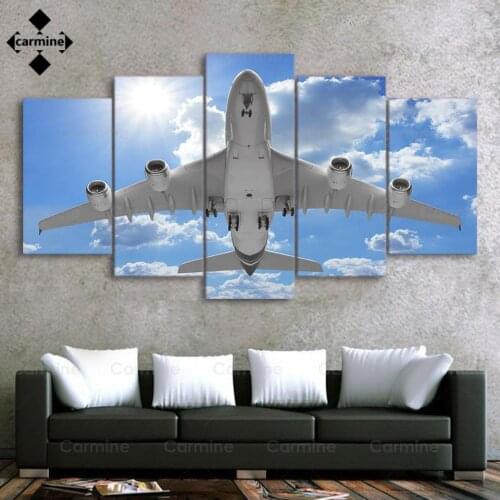 Airplane In Blue Sky Canvas Picture Modular Hd Print Aircraft Poster Framework 5 Piece Wall Art Painting for Home Decor No Frame