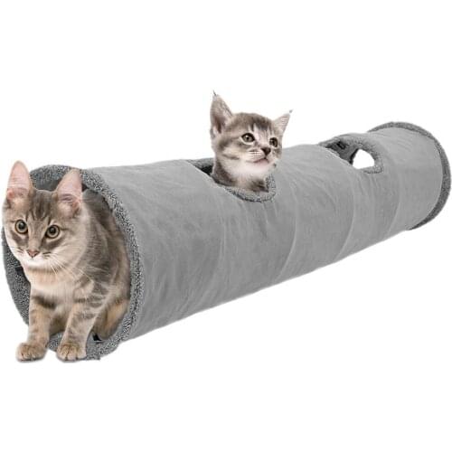 Pet Cat Tunnel Cat Toys 2 Holes Play Tunnel Hole Foldable Fleece-lined Cat Tent Toy Kitten Rabbit Animal Play Tunnel Tube