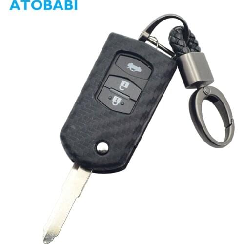 Carbon Fiber Rubber Car Key Case Folding Remote Fob Protector Cover Keychain Bag For Mazda 3 5 6 CX5 CX7 CX9 RX8 MX5 Accessories