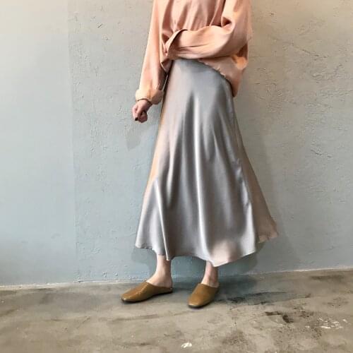 Mozuleva 2021 High Waist Elegant Women Summer A-Line Long Skirt Chic Women Vintage Satin Skirt Women Faldas Jupe Femme Saia