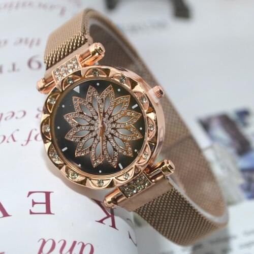 2020 New Fashion Brand Rosy Gold Women Mesh Magnet Buckle Starry Sky Watch Women Flower Quartz Watches Relogio Feminino Hot Sale