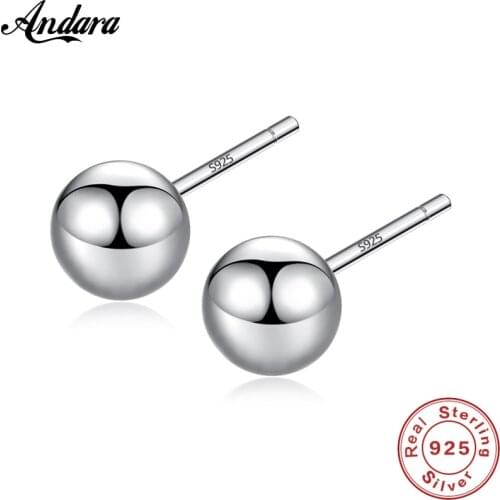 Real 100% 925 Sterling Silver Stud Earrings Minimalist Round Ball Small Bead Stud Earrings for Women Jewelry Gift