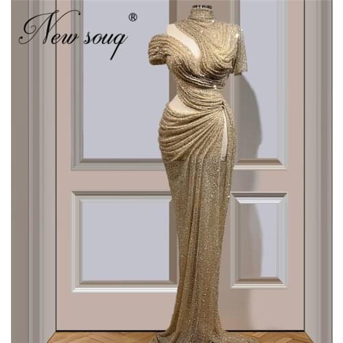 Robe De Soiree Arabic Formal Dress Lovely Glitter Champagne Dresses Dubai Long Woman Evening Dress Vestidos 2020 Prom Gown Aibye