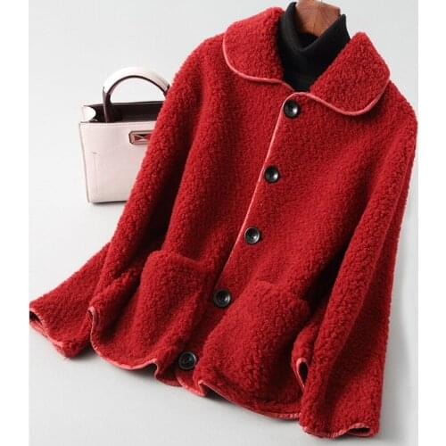 Pop New Autumn Winter Fashion Elegant Slim Short Solid Real Women Fur Coat Real Lamb Wool Coats Jacket A046
