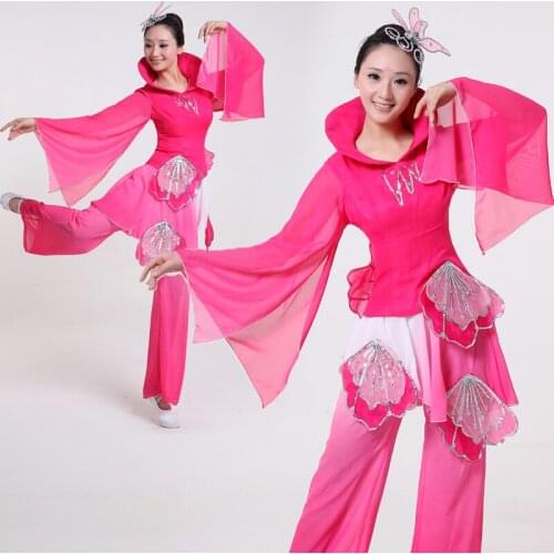 Plus Size Women Yangko Dancing Dress with Flower Female Chinese National Dance Costume Group Fan Dance Performance Costume 16