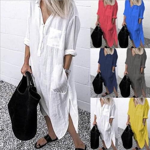 2021 summer elegant solid color slit dress simple nail buckle long size shirt skirt women