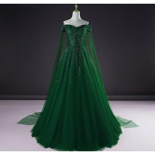 Sweetheart Neck short Sleeves Evening Dresses Long Lace Party Dress Beads Hollow Pleated lace up Back tulle Formal Gowns Vestido