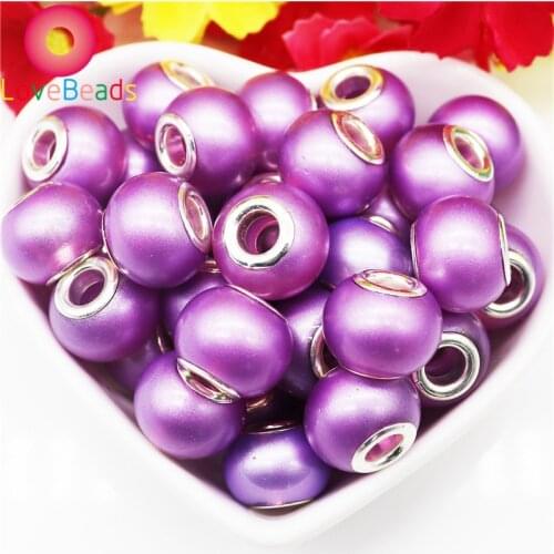 10Pcs Purple Pearl Round Murano Beads Large Hole Silver Plated Fit Pandora Bracelet Women Snake Chain Bangle for Jewelry Making