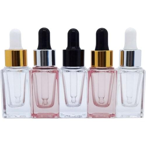 10pcs/lot 10ml Square Clear Rose Gold Color Glass Essential Oil Dropper Bottles With Aluminum Dropper Cap