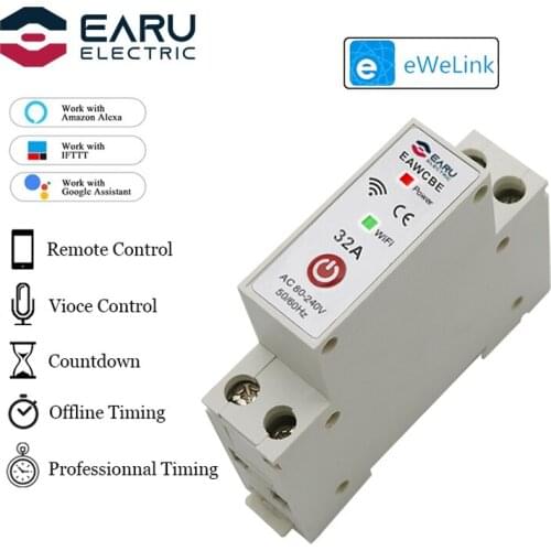 1P 1P+N WiFi Smart Circuit Breaker Time Relay Switch Voice Remote Control by eWeLink App Works with Alexa Google Home Assistant