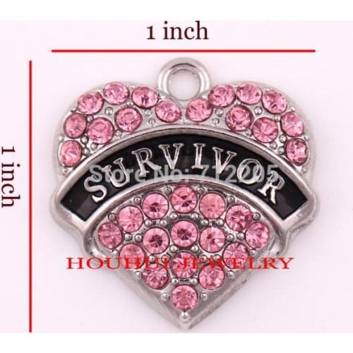 30pcs a lot rhodium plated best-selling SURVIVOR pink Crystal Heart Family Pendant(P500143)