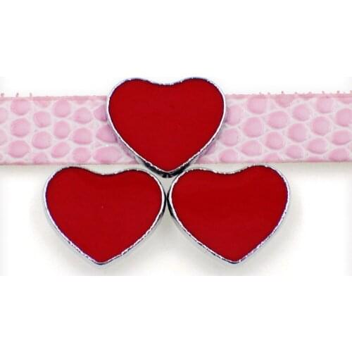 50PCS 8mm Enamel Red Heart Slide Charms Slide Beads DIY 8mm Bracelets Wristbands,Belt Straps Pet Name Collar
