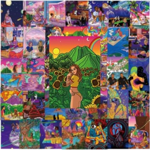 50 Pieces Stickers Cartoon Figure Print PVC Decals Posters Decorative Paper for Luggage Refrigerator Wall