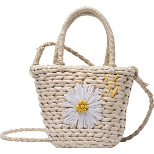 Aaby 2021 New Fashion Daisy Straw Bag For Women High Quality Ladies Handbag Tote Bags Summer Beach Bag With Daisy For Gift