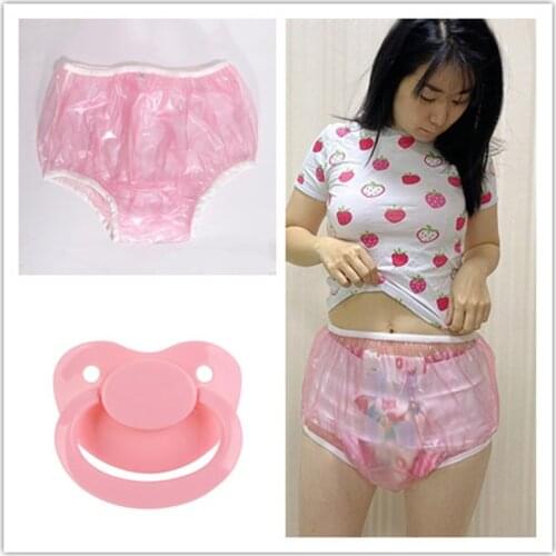 Abdl adult diapers onesize pink incontinence panties ddlg PVC reusable baby pants diaper plastic pants 1 adult bebe pacifier