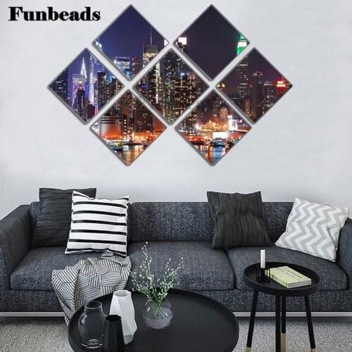 7 Pieces 5D diy diamond painting,New York City Nightscape cross stitch,diamond embroidery mosaic bead 3d picture FF4321
