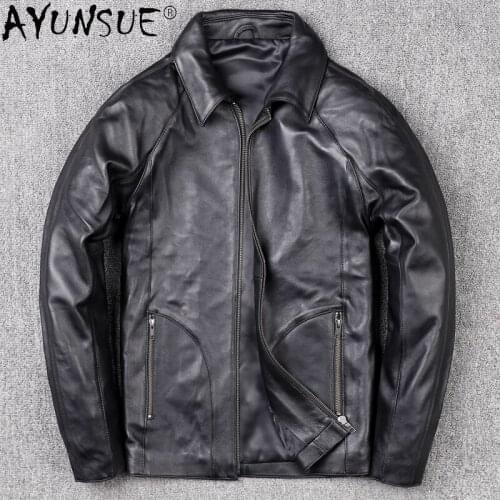 AYUNSUE 100% Sheepskin Coat Real Leather Jacket Men Short Mens Leather Jackets and Coats Spring Autumn 2021 Chaquetas Hombre