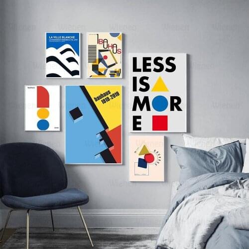 Bauhaus Colorful Abstract Geometric Pattern Canvas Painting Less Is More Poster and Wall Art Pictures for Aesthetic Room Decor