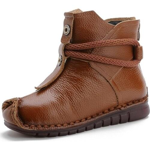 Womens Shoes boots Genuine Leather ethnic style handmade round toe warm cotton shoes casual mother shoes autumn and winter new